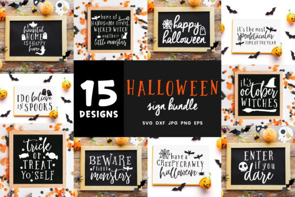 Funny Halloween Sign Bundle Graphics for Crafts